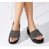imageLUCKY STEP Womens Platform Sandals Braided Strap Flatform Slide Open Toe Casual Summer Beach Outdoor Wedge Woven Belt SlipperBlack Rhinestone