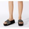 imageLUCKY STEP Womens Platform Sandals Braided Strap Flatform Slide Open Toe Casual Summer Beach Outdoor Wedge Woven Belt SlipperBlack Rhinestone