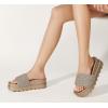 imageLUCKY STEP Womens Platform Sandals Braided Strap Flatform Slide Open Toe Casual Summer Beach Outdoor Wedge Woven Belt SlipperChampaign Gold Rhinestone