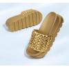 imageLUCKY STEP Womens Platform Sandals Braided Strap Flatform Slide Open Toe Casual Summer Beach Outdoor Wedge Woven Belt SlipperGold