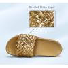 imageLUCKY STEP Womens Platform Sandals Braided Strap Flatform Slide Open Toe Casual Summer Beach Outdoor Wedge Woven Belt SlipperGold