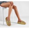 imageLUCKY STEP Womens Platform Sandals Braided Strap Flatform Slide Open Toe Casual Summer Beach Outdoor Wedge Woven Belt SlipperGold