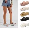 imageLUCKY STEP Womens Platform Sandals Braided Strap Flatform Slide Open Toe Casual Summer Beach Outdoor Wedge Woven Belt SlipperHologram Silver