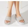 imageLUCKY STEP Womens Platform Sandals Braided Strap Flatform Slide Open Toe Casual Summer Beach Outdoor Wedge Woven Belt SlipperSilver Rhinestone