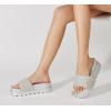 imageLUCKY STEP Womens Platform Sandals Braided Strap Flatform Slide Open Toe Casual Summer Beach Outdoor Wedge Woven Belt SlipperSilver Rhinestone