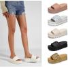 imageLUCKY STEP Womens Platform Sandals Braided Strap Flatform Slide Open Toe Casual Summer Beach Outdoor Wedge Woven Belt SlipperWhite