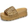 imageLUCKY STEP Womens Platform Sandals Braided Strap Flatform Slide Open Toe Casual Summer Beach Outdoor Wedge Woven Belt SlipperGold