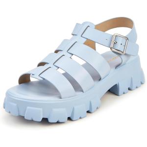 imageLUCKY STEP Women s Platform Wedge Sandals Open Toe Adjustable Ankle Strap Chunky HeelDenim Blue