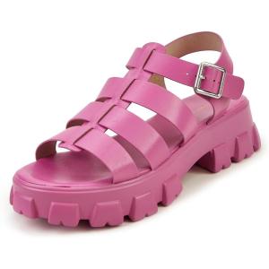 imageLUCKY STEP Women s Platform Wedge Sandals Open Toe Adjustable Ankle Strap Chunky HeelFushia