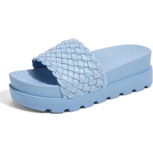 imageLUCKY STEP Womens Platform Sandals Braided Strap Flatform Slide Open Toe Casual Summer Beach Outdoor Wedge Woven Belt SlipperBlue