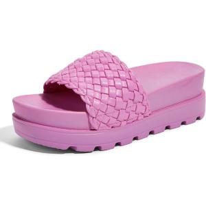 imageLUCKY STEP Womens Platform Sandals Braided Strap Flatform Slide Open Toe Casual Summer Beach Outdoor Wedge Woven Belt SlipperFuchsia