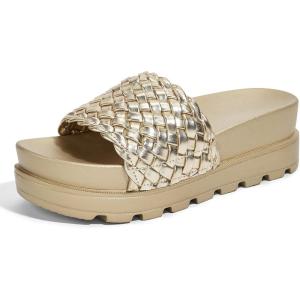imageLUCKY STEP Womens Platform Sandals Braided Strap Flatform Slide Open Toe Casual Summer Beach Outdoor Wedge Woven Belt SlipperLight Gold