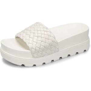 imageLUCKY STEP Womens Platform Sandals Braided Strap Flatform Slide Open Toe Casual Summer Beach Outdoor Wedge Woven Belt SlipperWhite