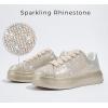 imageLUCKY STEP Rhinestone Sneakers for Women Platform Sparkly Glitter Bling Tennis Shoes Fashion Bedazzled Wedding Bridal Party Walking SneakersGold
