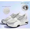 imageLUCKY STEP Womens High Heel Wedge Sneakers Fashion Cliff Platform Retro Lace Up Casual ShoesSilver