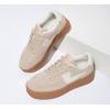 imageLUCKY STEP Womens Platform Fashion Sneakers Thick Sole Suede Genuine Leather Classic Rubber Gum Sole Low Top Casual Walking ShoesBeige