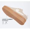imageLUCKY STEP Womens Platform Fashion Sneakers Thick Sole Suede Genuine Leather Classic Rubber Gum Sole Low Top Casual Walking ShoesBeige