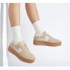 imageLUCKY STEP Womens Platform Fashion Sneakers Thick Sole Suede Genuine Leather Classic Rubber Gum Sole Low Top Casual Walking ShoesBeige