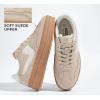 imageLUCKY STEP Womens Platform Fashion Sneakers Thick Sole Suede Genuine Leather Classic Rubber Gum Sole Low Top Casual Walking ShoesBeige