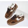 imageLUCKY STEP Womens Platform Fashion Sneakers Thick Sole Suede Genuine Leather Classic Rubber Gum Sole Low Top Casual Walking ShoesBrownLeopard