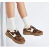 imageLUCKY STEP Womens Platform Fashion Sneakers Thick Sole Suede Genuine Leather Classic Rubber Gum Sole Low Top Casual Walking ShoesBrownLeopard