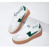 imageLUCKY STEP Womens Platform Fashion Sneakers Thick Sole Suede Genuine Leather Classic Rubber Gum Sole Low Top Casual Walking ShoesWhiteGreen