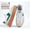 imageLUCKY STEP Womens Platform Fashion Sneakers Thick Sole Suede Genuine Leather Classic Rubber Gum Sole Low Top Casual Walking ShoesWhiteGreen