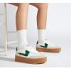imageLUCKY STEP Womens Platform Fashion Sneakers Thick Sole Suede Genuine Leather Classic Rubber Gum Sole Low Top Casual Walking ShoesWhiteGreen