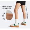 imageLUCKY STEP Womens Platform Fashion Sneakers Thick Sole Suede Genuine Leather Classic Rubber Gum Sole Low Top Casual Walking ShoesWhiteGreen