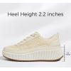 imageLUCKY STEP Womens Platform Sneakers Rhinestone Fashion Chunky Casual Sparkly Retro Braided Walking ShoesBeige Knit