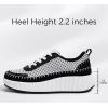 imageLUCKY STEP Womens Platform Sneakers Rhinestone Fashion Chunky Casual Sparkly Retro Braided Walking ShoesBlackWhite Knit