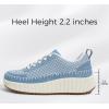 imageLUCKY STEP Womens Platform Sneakers Rhinestone Fashion Chunky Casual Sparkly Retro Braided Walking ShoesDenim Blue Knit