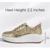 imageLUCKY STEP Womens Platform Sneakers Rhinestone Fashion Chunky Casual Sparkly Retro Braided Walking ShoesGold Glitter