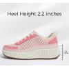 imageLUCKY STEP Womens Platform Sneakers Rhinestone Fashion Chunky Casual Sparkly Retro Braided Walking ShoesPink Knit