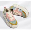 imageLUCKY STEP Womens Platform Sneakers Rhinestone Fashion Chunky Casual Sparkly Retro Braided Walking ShoesPinkYellow Multi Knit