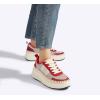 imageLUCKY STEP Womens Platform Sneakers Rhinestone Fashion Chunky Casual Sparkly Retro Braided Walking ShoesRed Knit