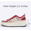 imageLUCKY STEP Womens Platform Sneakers Rhinestone Fashion Chunky Casual Sparkly Retro Braided Walking ShoesRed Knit