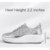 imageLUCKY STEP Womens Platform Sneakers Rhinestone Fashion Chunky Casual Sparkly Retro Braided Walking ShoesSilver Glitter