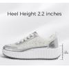 imageLUCKY STEP Womens Platform Sneakers Rhinestone Fashion Chunky Casual Sparkly Retro Braided Walking ShoesSilver Knit