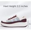imageLUCKY STEP Womens Platform Sneakers Rhinestone Fashion Chunky Casual Sparkly Retro Braided Walking ShoesWinePink Knit