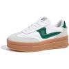 imageLUCKY STEP Womens Platform Fashion Sneakers Thick Sole Suede Genuine Leather Classic Rubber Gum Sole Low Top Casual Walking ShoesWhiteGreen