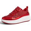imageLUCKY STEP Womens Platform Sneakers Rhinestone Fashion Chunky Casual Sparkly Retro Braided Walking ShoesRed Glitter