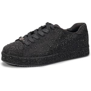 imageLUCKY STEP Platform Rhinestone Fashion Glitter Sneakers  Sparkly Bling Bedazzled Wedding Bridal Shiny Shoes for WomenBlack Rhinestone