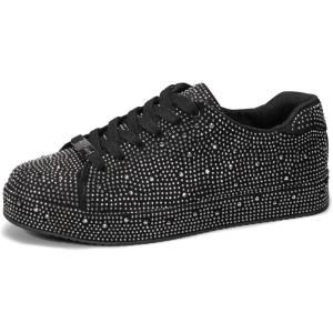 imageLUCKY STEP Platform Rhinestone Fashion Glitter Sneakers  Sparkly Bling Bedazzled Wedding Bridal Shiny Shoes for WomenBlackPewter Rhinestone