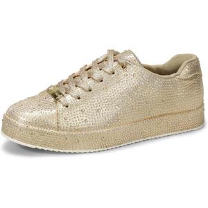 imageLUCKY STEP Platform Rhinestone Fashion Glitter Sneakers  Sparkly Bling Bedazzled Wedding Bridal Shiny Shoes for WomenGold Rhinestone