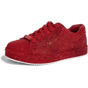 imageLUCKY STEP Platform Rhinestone Fashion Glitter Sneakers  Sparkly Bling Bedazzled Wedding Bridal Shiny Shoes for WomenRed Rhinestone