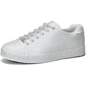 imageLUCKY STEP Platform Rhinestone Fashion Glitter Sneakers  Sparkly Bling Bedazzled Wedding Bridal Shiny Shoes for WomenSilver Rhinestone