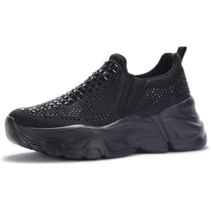 imageLUCKY STEP Women Slip On Rhinestone Sneaker Chunky Fashion Platform Sparkly Elastic Walking ShoesBlack Rhinestone