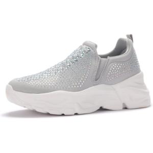 imageLUCKY STEP Women Slip On Rhinestone Sneaker Chunky Fashion Platform Sparkly Elastic Walking ShoesGrey Rhinestone