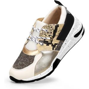 imageLUCKY STEP Womens High Heel Wedge Sneakers Fashion Cliff Platform Retro Lace Up Casual ShoesBlackWhiteGold